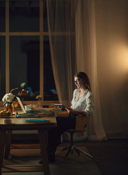 Businesswoman Working Late at Her Office