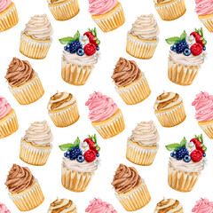 Watercolor seamless pattern for bakery projects