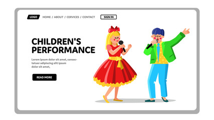 Children Performance Song In Microphone Vector Illustration