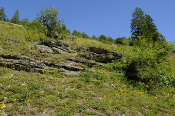 Landschaft und Felsenhänge im Kleinziegenfelder Tal, Fränkische Schweiz, Landkreis Lichtenfels, Oberfranken, Franken, Bayern, Deutschland