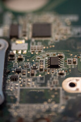 hi tech close-up of electronics circuit board or motherboard