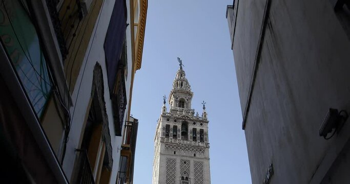 view of the tower of the cathedral of seville, giralda