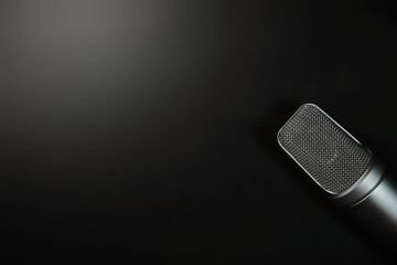 Studio condenser microphone on a black background. Copy space. Professional sound equipment for a...
