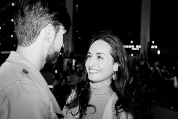 Black and White Shot of Young Couple in Love