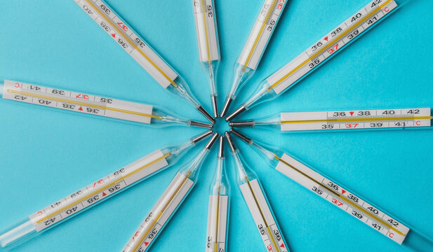 Medical thermometers for measuring temperature.