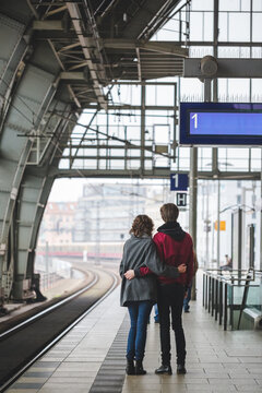 Couple in railway station