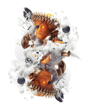 Mirrored Image Of Bust Surrounded By Abstract Objects