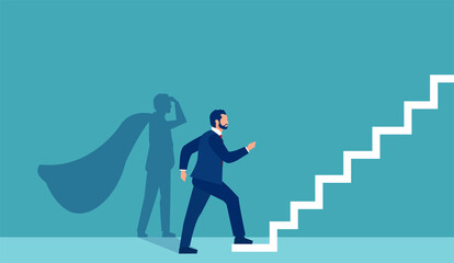 Vector of a super hero businessman stepping up on stairs climbing to success