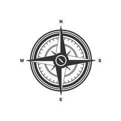 black compass icon on a white background. Compass symbol, logo. Vector illustration