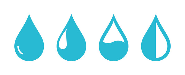 Water drop icon set. vector illustration isolated on white background. Collection of flat blue drops logo