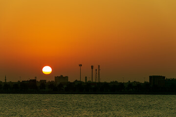 Fototapeta na wymiar Wonderful sunrise view from Marjan island in Dammam Corniche -Saudi Arabia.