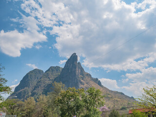 Scenery View of Pha Nok Khao mountain in Phu Kradueng District Loei City Thailand.Phu Kradueng National Park the famous mountain in Thailand