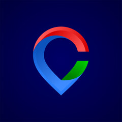 Fototapeta premium colorful letter C forming a location icon, good for any business.