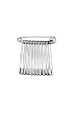 assembly of safety pins isolated on total white background