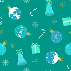 Seamless vector illustration with Christmas decorations and gifts