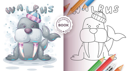 Adorable walrus - coloring book for kid and children