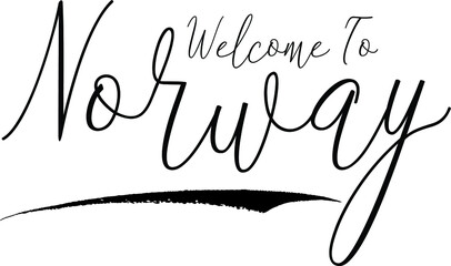 Welcome To Norway Country Name Handwritten Typography Black Color Text on White Background