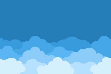 Clouds on Blue Sky Background. Vector Banner, Poster, Flyer in Flat Style