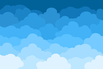 Clouds on Blue Sky Background. Vector Banner, Poster, Flyer in Flat Style