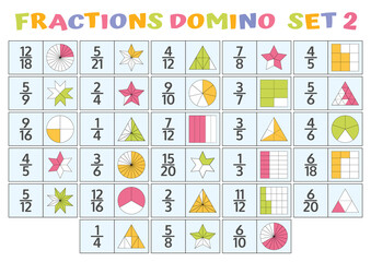 Fractions Domino Mathematical Puzzle. Math Game.  - obrazy, fototapety, plakaty