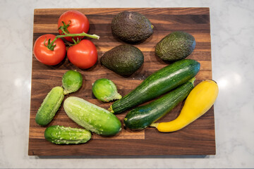 vegetables on butcher block cutting board