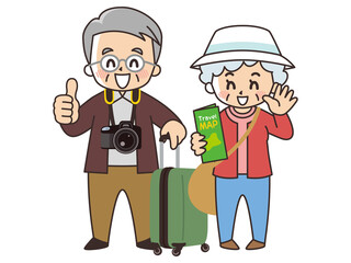 旅行をするシニア夫婦
