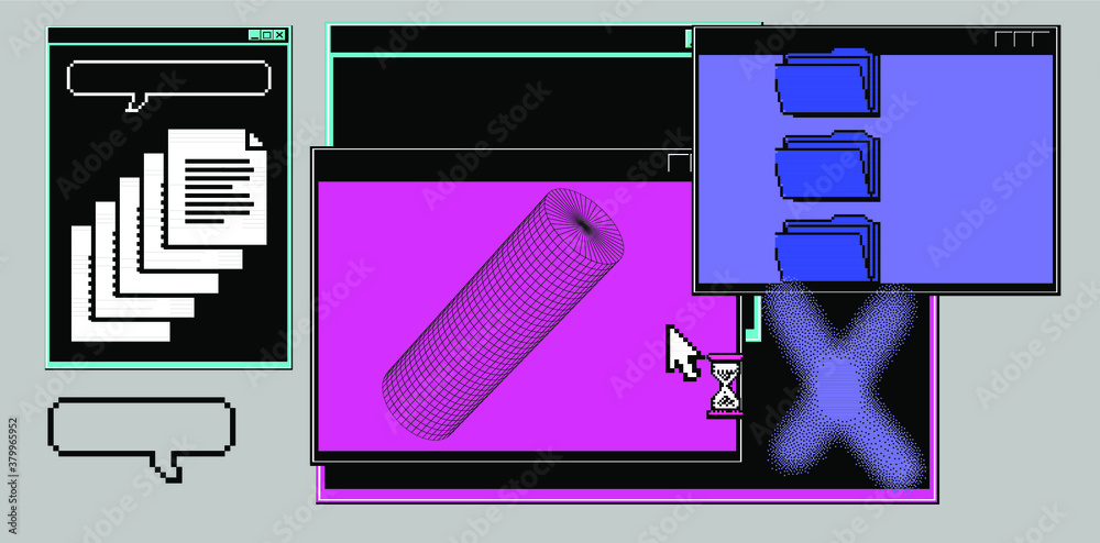 Poster Abstract technology background with old retro user interface elements.