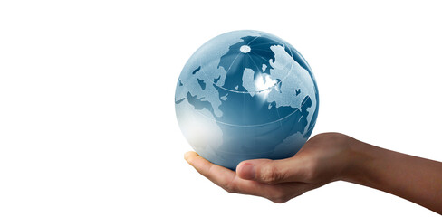Globe ,earth in human hand, holding our planet glowing. Earth image by Nasa