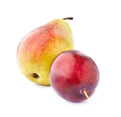 Plum with pear on a  white background isolated.