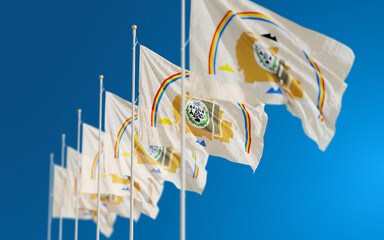 Waving flags of Navajo American Indians. Navajo national flag. Flag of the Navajo Nation 