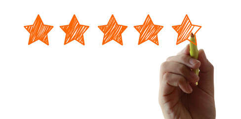 Hand draw five star rating. evaluation review concepts