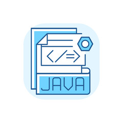 JAVA file blue RGB color icon. Source code file. Java programming language. Lossless data compression, archiving. JAR archive. Platform-independent file format. Isolated vector illustration