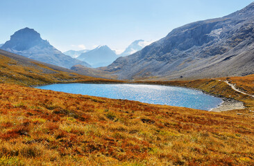 Obraz premium Col de la Vanoise and Rond lake in Vanoise national park, France