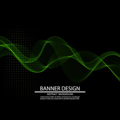 Green horizontal smooth wave on a black abstract background. Design element