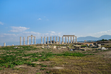 Panoramic view onto ancient city Laodicea, Denizli, Turkey. There are agora, colonnaded street,...
