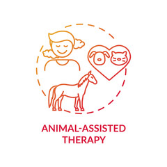 Animal-assisted therapy concept icon. Treatment session idea thin line illustration. Children communication skills treatment. Healing, safety experience. Vector isolated outline RGB color drawing