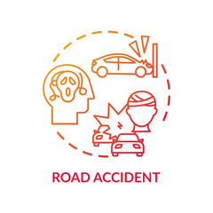 Road accident concept icon. Posttraumatic stress disorder idea thin line illustration. Cognitive-behavioral therapy. Treatment after motor vehicle collision. Vector isolated outline RGB color drawing