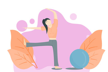 Young girl do activities yoga. lifestyle exercise for health care