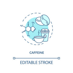 Caffeine concept icon. High caffeine energy drinks idea thin line illustration. Coffee cup. Central nervous system substance. Coffee beans. Vector isolated outline RGB color drawing. Editable stroke