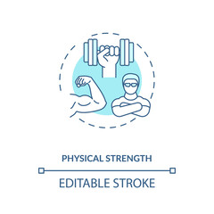 Physical strength building concept icon. Sports energetics idea thin line illustration. Physical condition. Stamina development. Exercises. Vector isolated outline RGB color drawing. Editable stroke