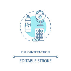 Drug interaction concept icon. Medication taking idea thin line illustration. Energy drinks side effects. Possible toxicity. Vector isolated outline RGB color drawing. Editable stroke