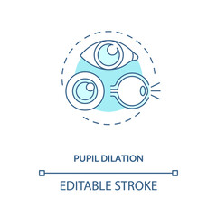 Obraz premium Pupil dilation concept icon. Energy drinks side effects idea thin line illustration. Pupil diameter increase. Long-term vision problems. Vector isolated outline RGB color drawing. Editable stroke