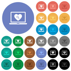 Online Dating on laptop round flat multi colored icons