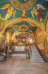 Fototapeta na wymiar Subiaco, Italy - main sight of Subiaco and one of the most beautiful Benedictine monasteries in the World, the Sacro Speco Monastery displays amazing frescoes. Here in particular its interiors