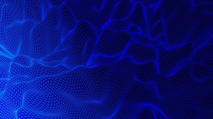 Digital landscape with mountains or clouds made of line grid