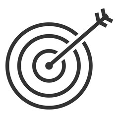 Target with an arrow in the center on a white background. Vector flooded icon. Set of business icons.