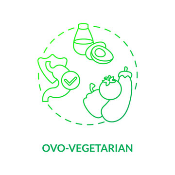 Ovo vegetarian concept icon. Healthy cooking tips. Organic vegan life culinary ideas. Types of vegetarian diets idea thin line illustration. Vector isolated outline RGB color drawing