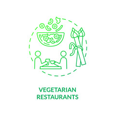 Vegetarian restaurants concept icon. Healthy foods eating places. Organic meals ideas. Becoming a vegetarian tips idea thin line illustration. Vector isolated outline RGB color drawing