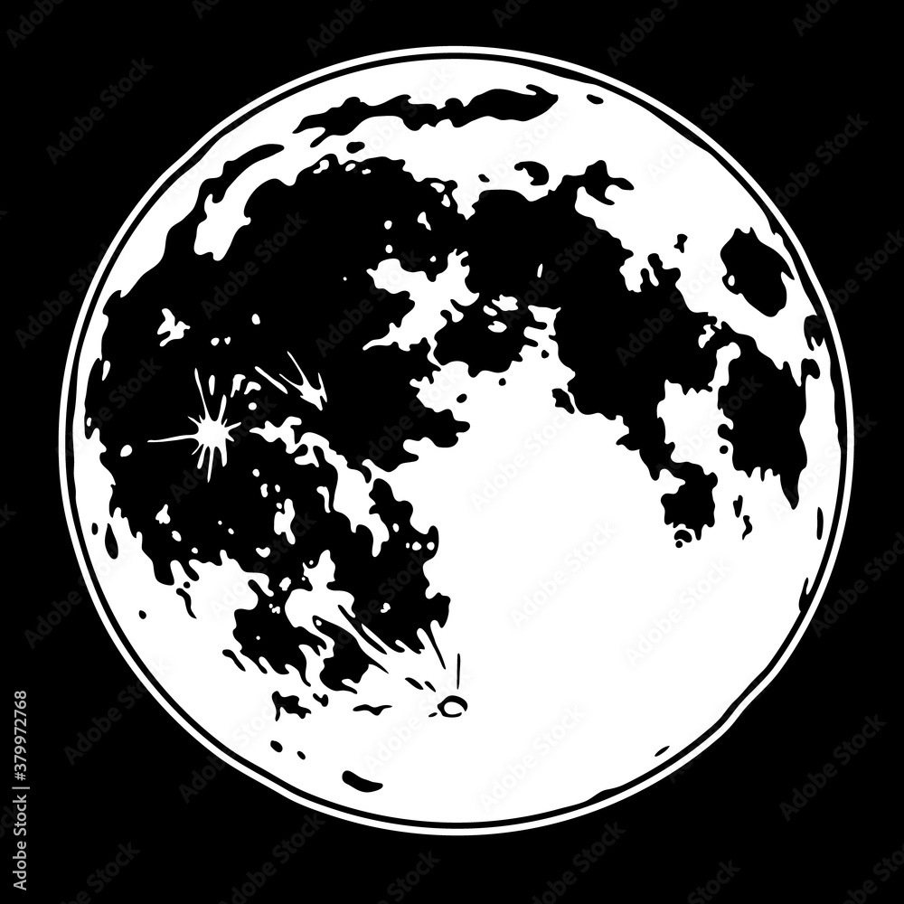 Wall mural monochrome drawing of full moon