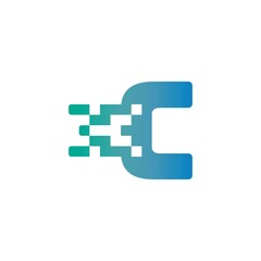 C Letter Pixel Media Technology Logo Design Template